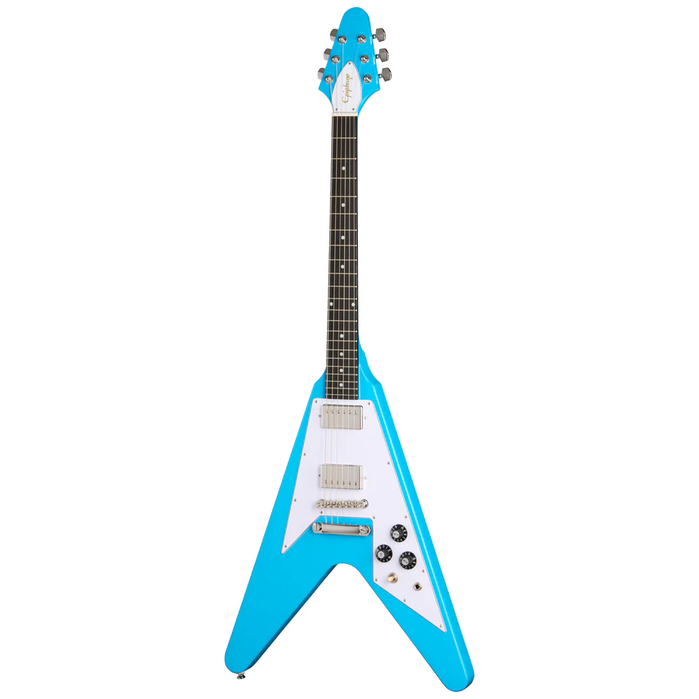 Epiphone Flying V 70s Maui Blue – Electric Guitar with ProBucker Pickups & Classic 1970s V-Shape Design